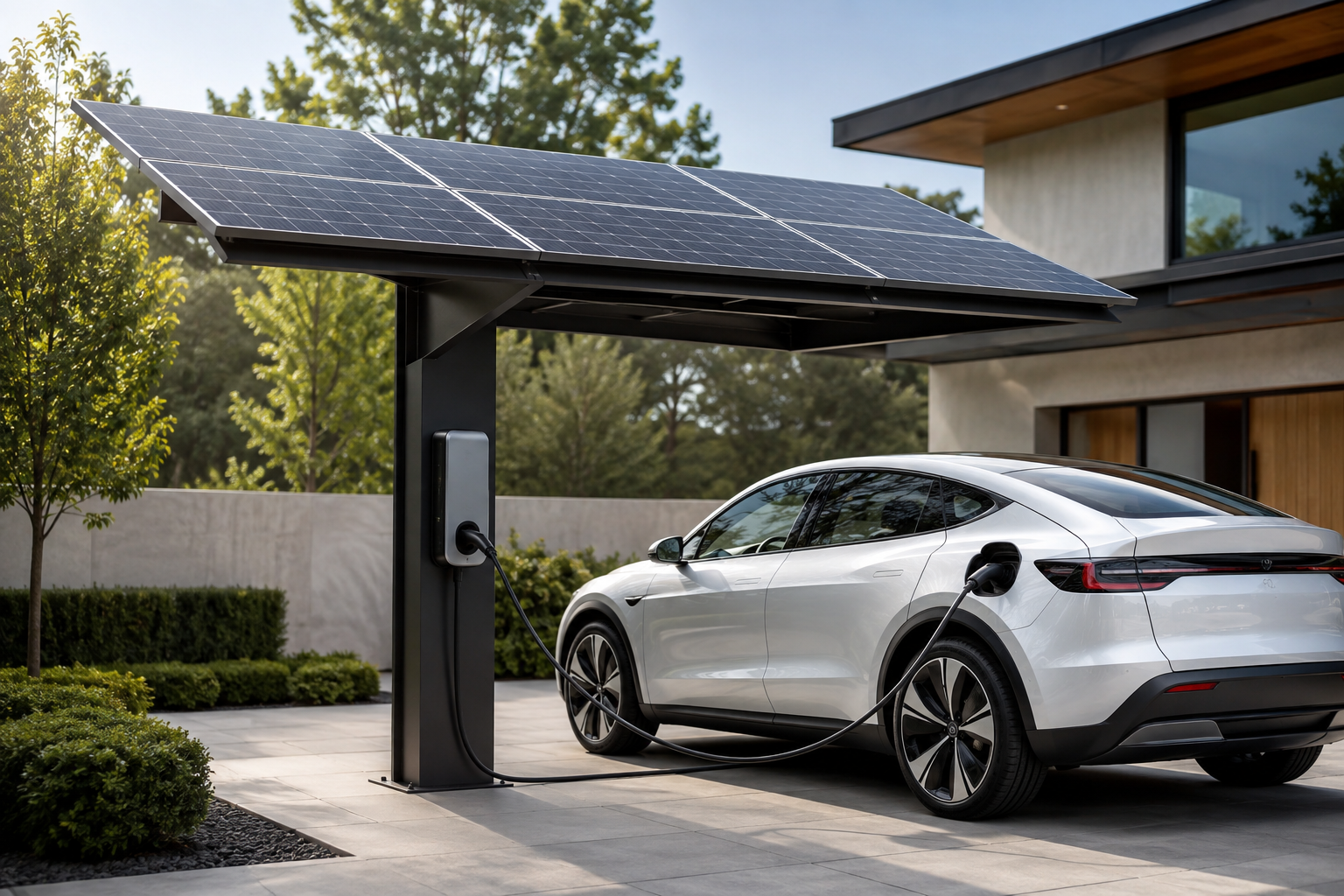 Estación solar DC Energy con vehículo eléctrico cargando